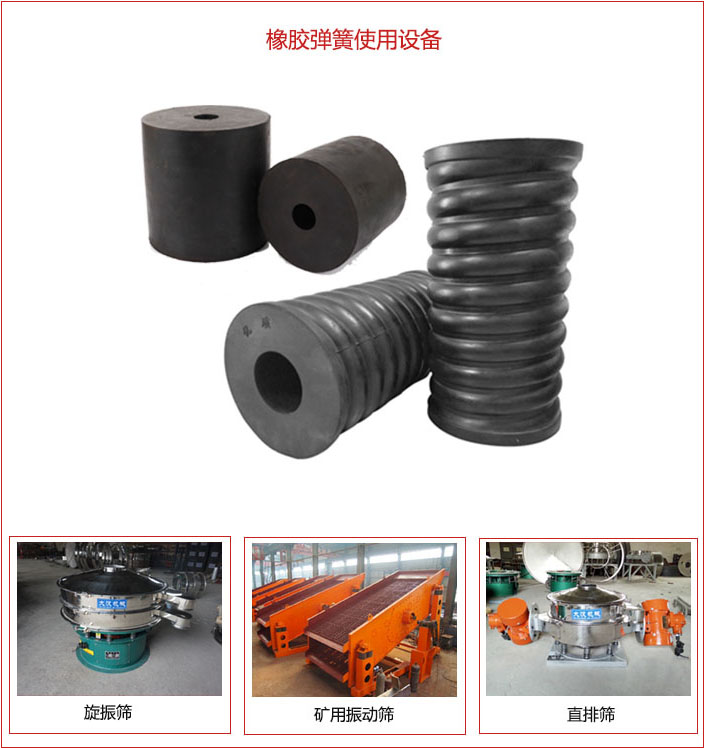 橡膠彈簧適用設(shè)備：旋振篩，礦用振動(dòng)篩，直排篩等