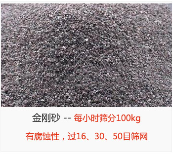 篩分金剛砂每小時(shí)100kg，有腐蝕性，過16、30、50目篩網(wǎng)