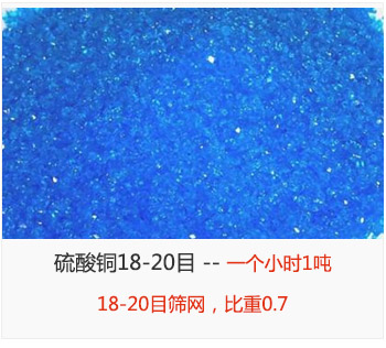 篩分18-20目的硫酸銅 產(chǎn)量一個小時(shí)1噸，采用18-20目篩網(wǎng)，比重0.7